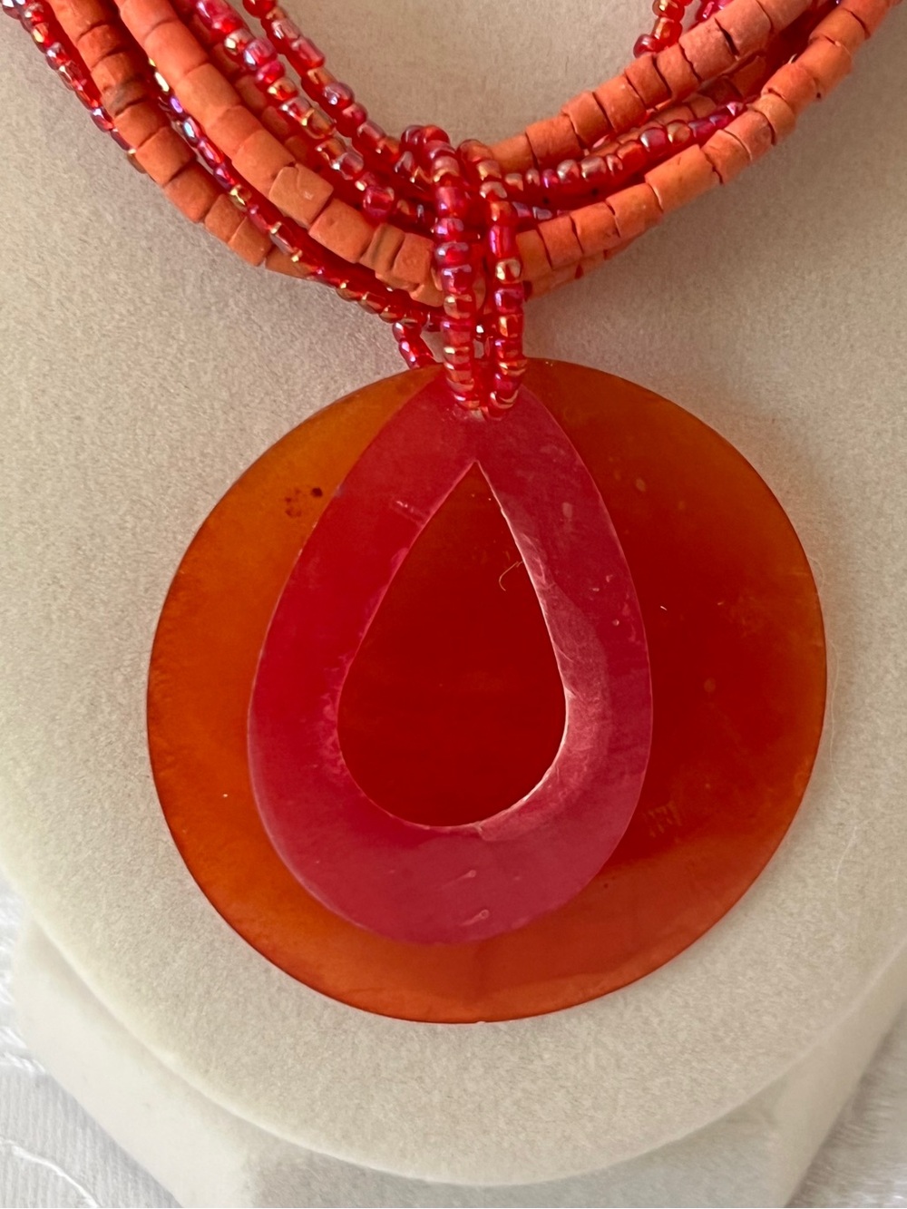 Vintage Coldwater Creek Orange and Red Multi-Strand Bead Necklace with Pendant